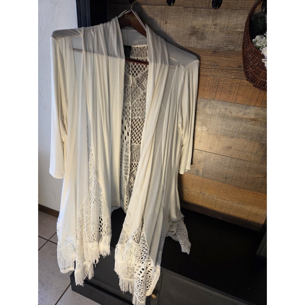 draped cardigan Lace Back Fringe Hem